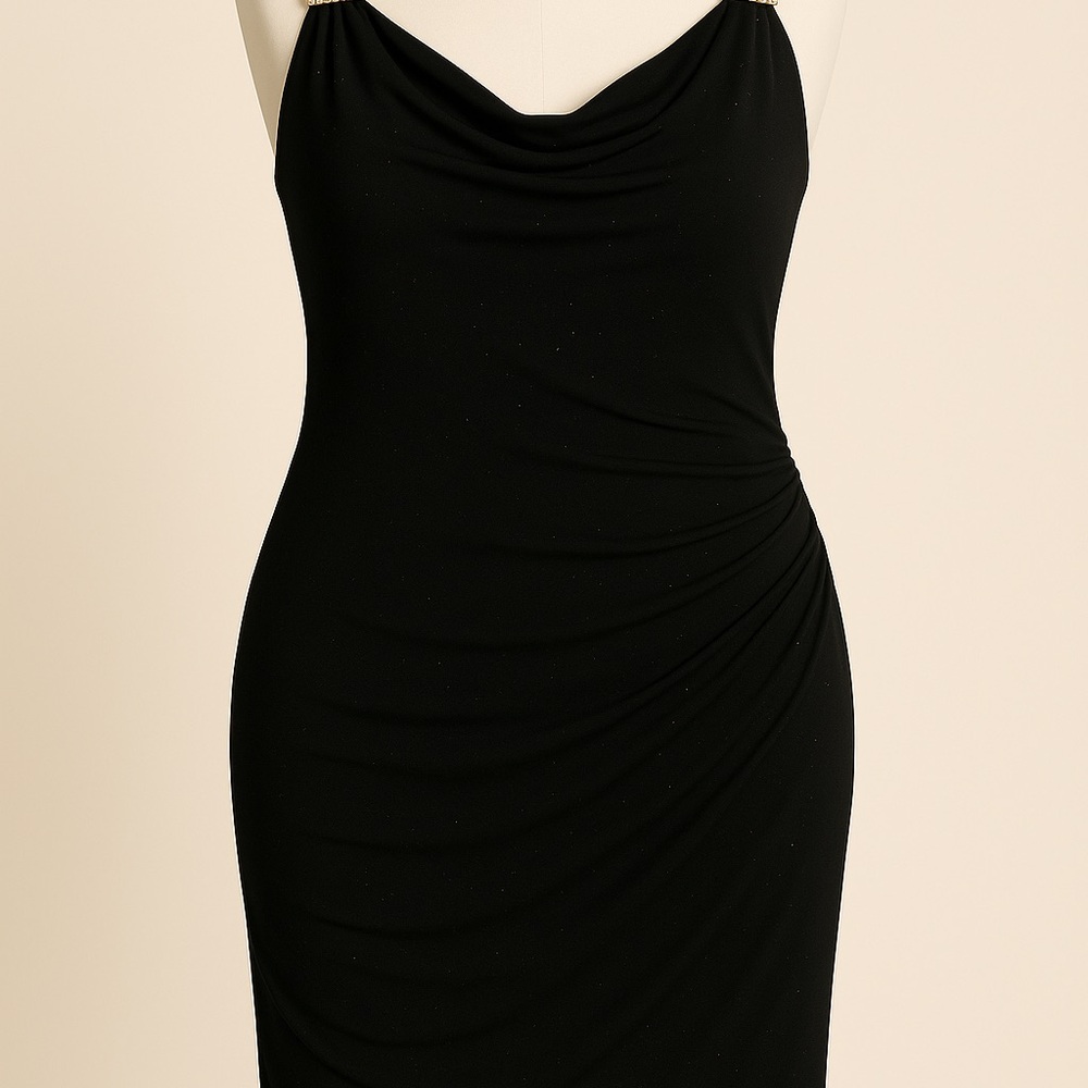 Ruby Rox Black and Gold Midi Dress